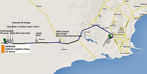 Map - Takoradi Airport to Genesis Logistics Base